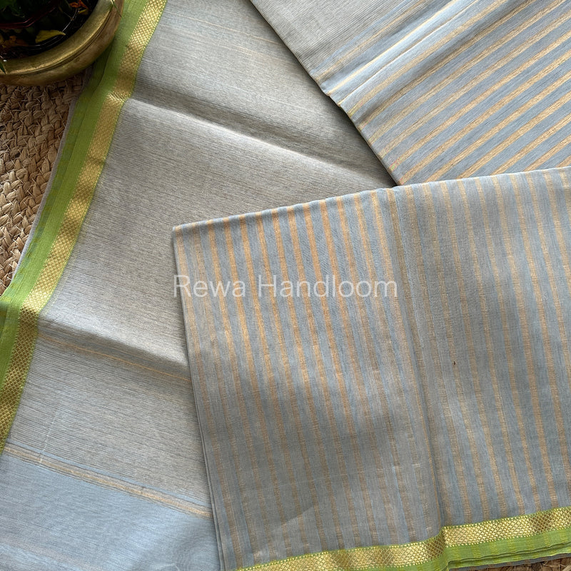 Maheshwari Light Grey Tissue Silk Saree-TZLS01