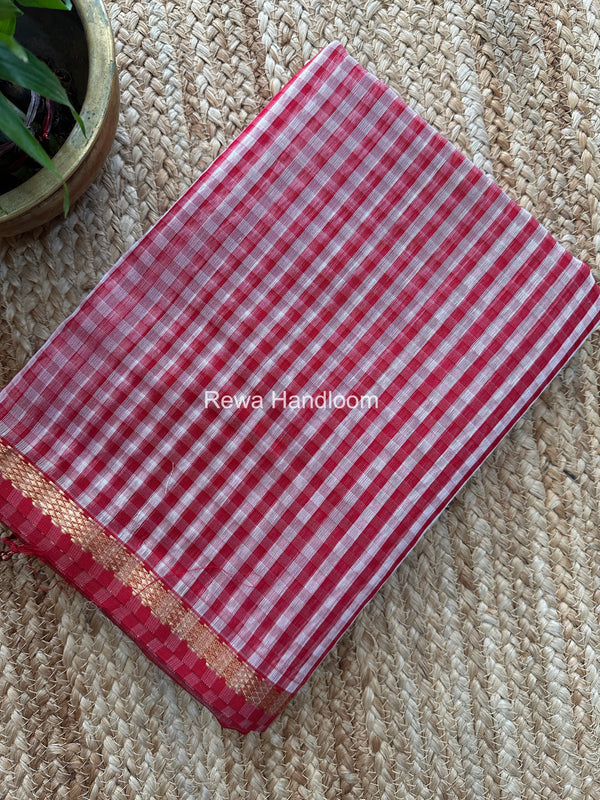 Exclusive Maheshwari Red Checks Saree CLBS08