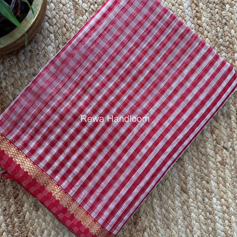 Exclusive Maheshwari Red Checks Saree CLBS08