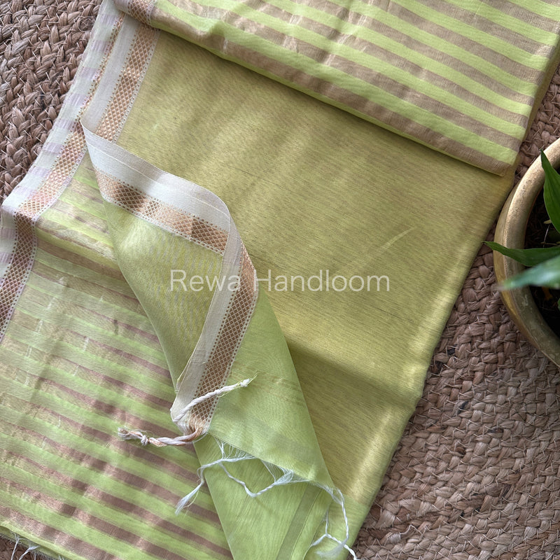 Maheshwari Parrot Green Tissue Silk Saree-TZLS02