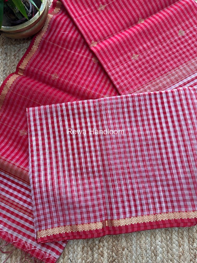 Exclusive Maheshwari Red Checks Saree CLBS08
