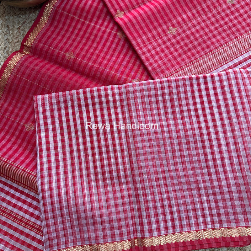 Exclusive Maheshwari Red Checks Saree CLBS08