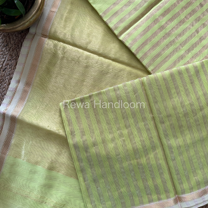 Maheshwari Parrot Green Tissue Silk Saree-TZLS02