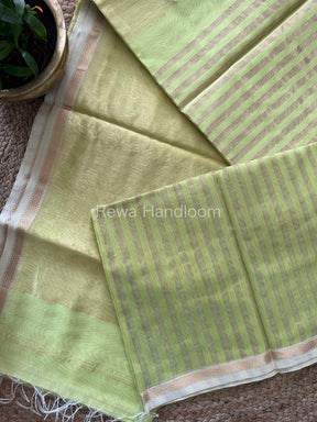 Maheshwari Parrot Green Tissue Silk Saree-TZLS02