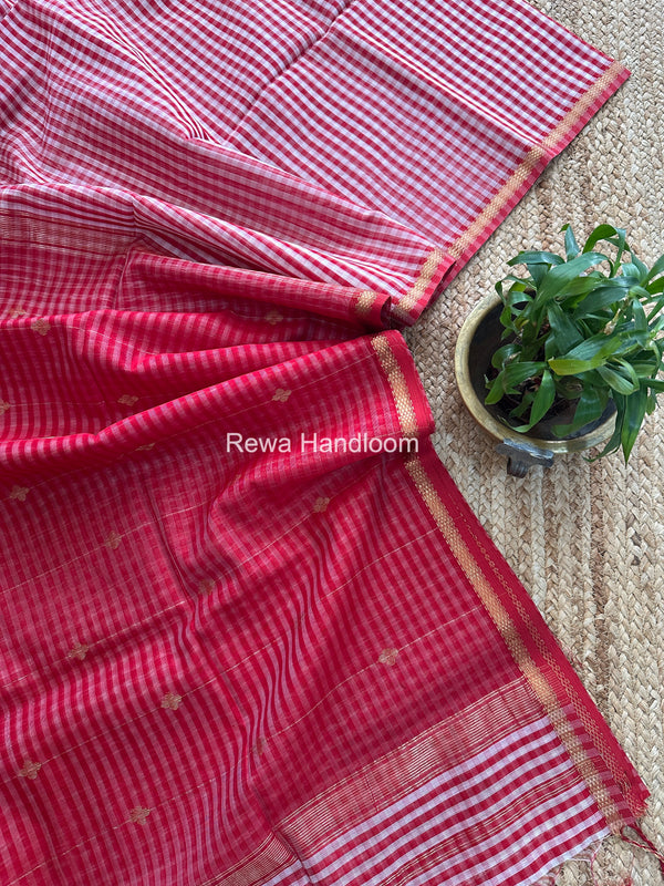 Exclusive Maheshwari Red Checks Saree CLBS08