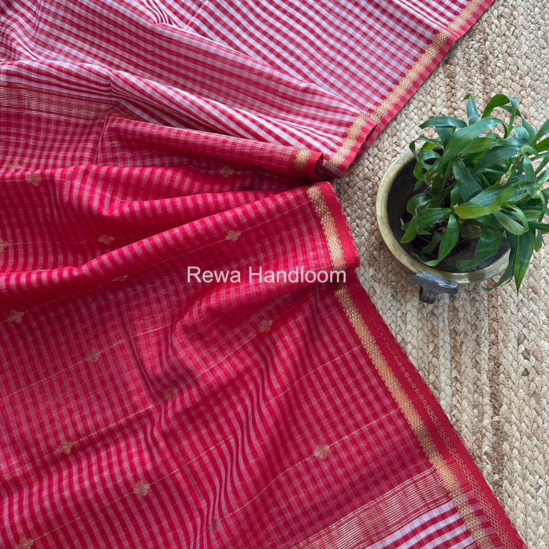 Exclusive Maheshwari Red Checks Saree CLBS08