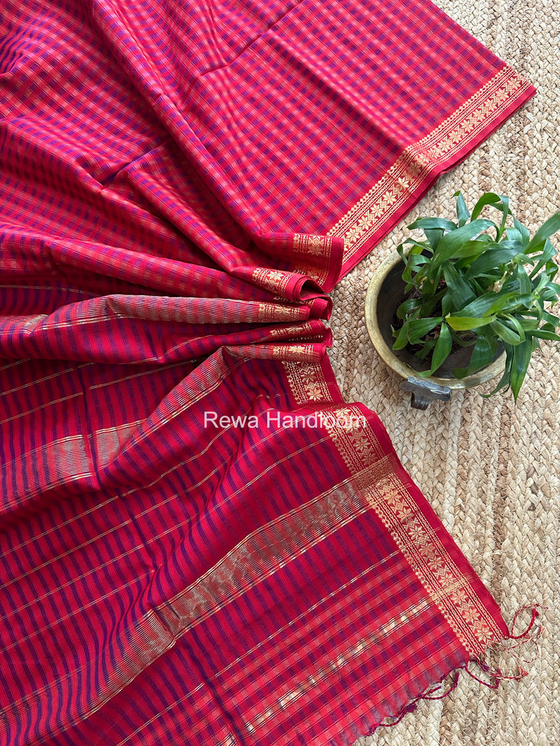 Maheshwari Red Garbha Reshami Silk Saree GS310