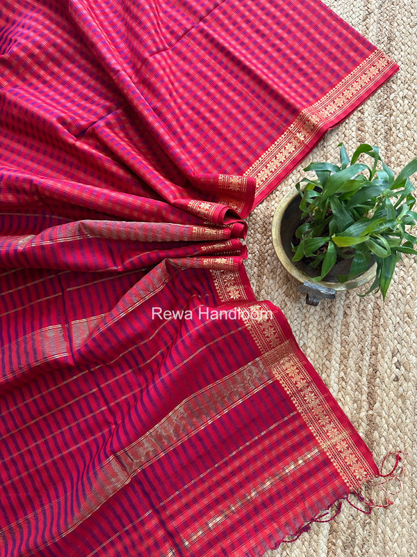 Maheshwari Red Garbha Reshami Silk Saree GS310