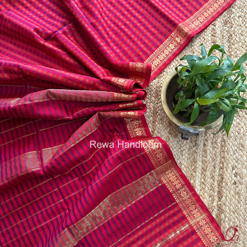 Maheshwari Red Garbha Reshami Silk Saree GS310