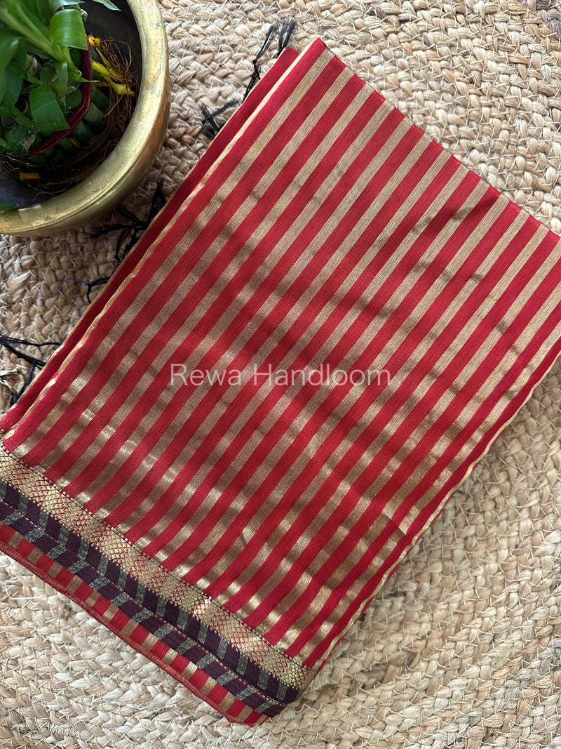 Maheshwari Red Tissue Silk Saree TZLS05