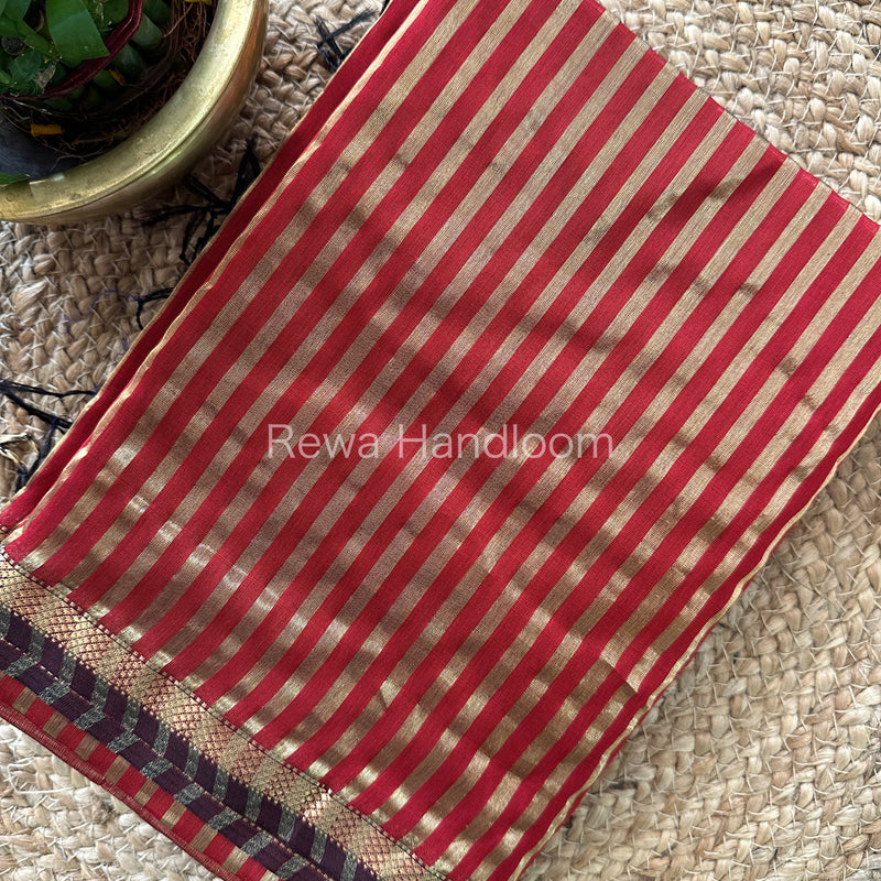 Maheshwari Red Tissue Silk Saree TZLS05