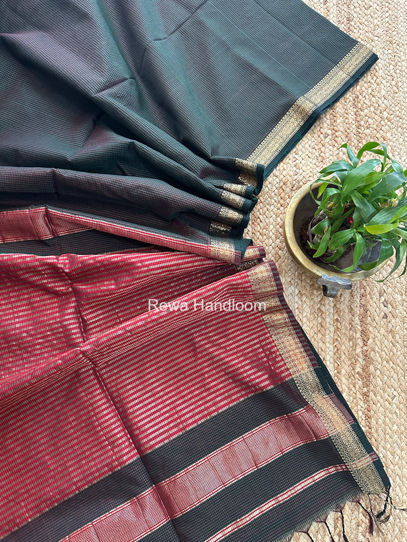 Maheshwari Bottle Green Garbha Reshami Silk Saree GS311