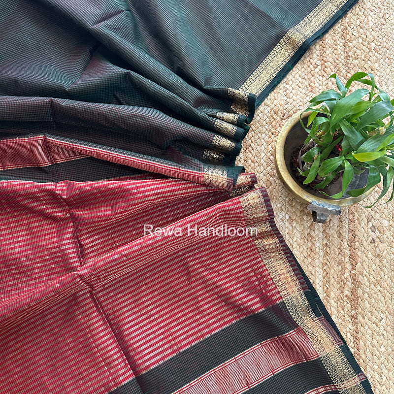 Maheshwari Bottle Green Garbha Reshami Silk Saree GS311