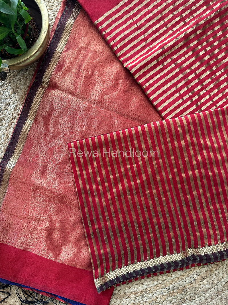 Maheshwari Red Tissue Silk Saree TZLS05