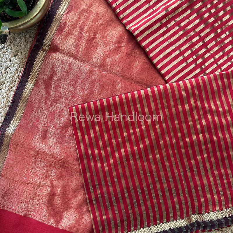 Maheshwari Red Tissue Silk Saree TZLS05