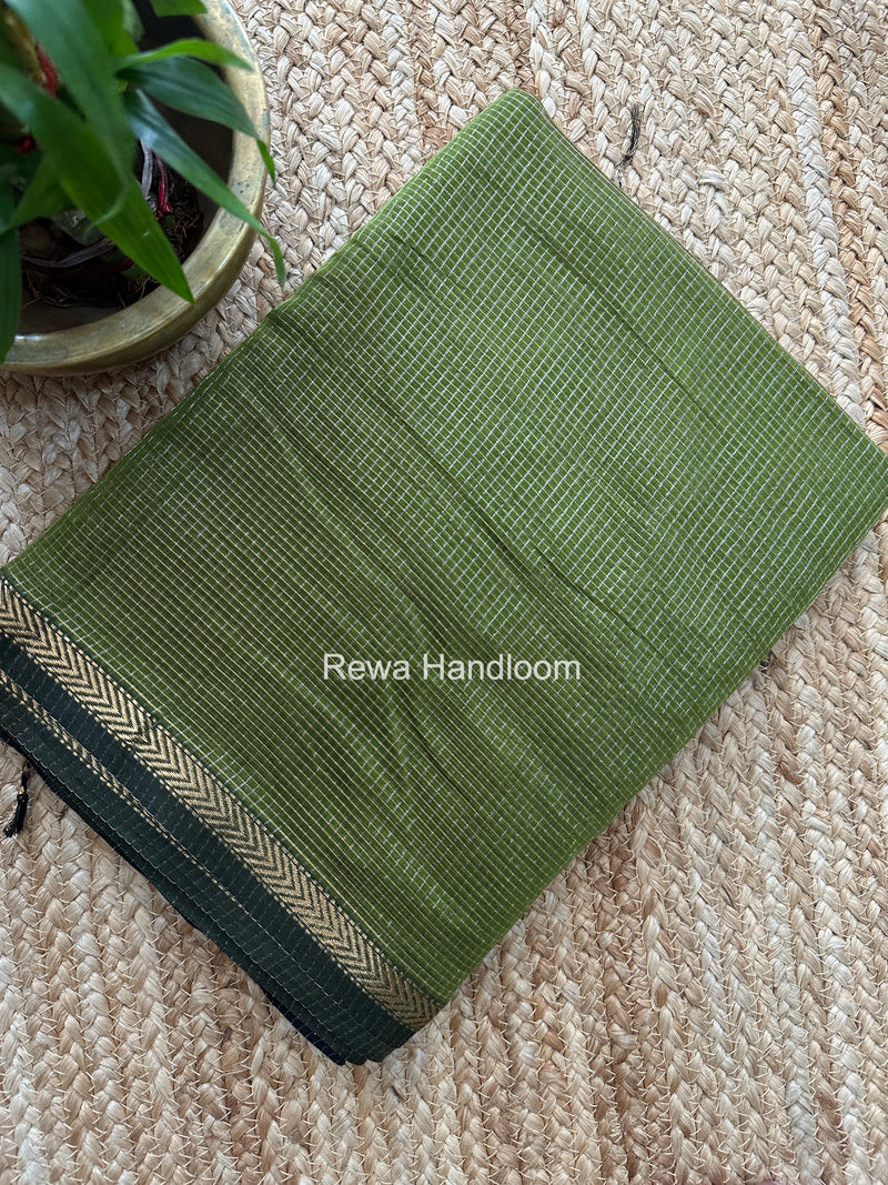 Maheshwari Mehendi Green Tissue Silk Saree TCB0084
