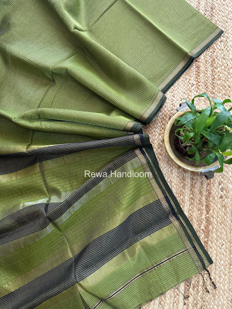 Maheshwari Mehendi Green Tissue Silk Saree TCB0084