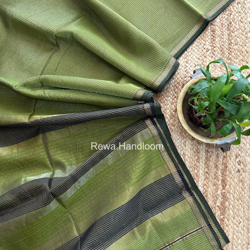 Maheshwari Mehendi Green Tissue Silk Saree TCB0084