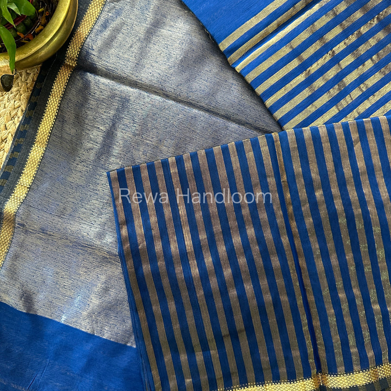 Maheshwari Blue Tissue Silk Saree TZLS07