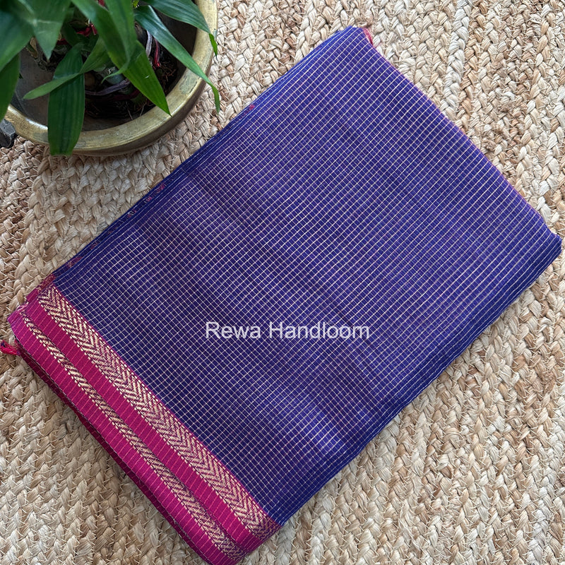 Maheshwari Blue Tissue Silk Saree TCB0086
