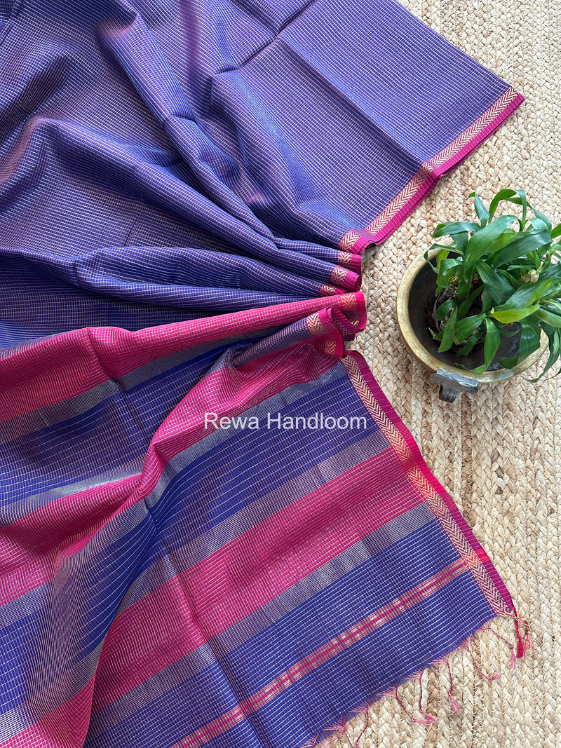 Maheshwari Blue Tissue Silk Saree TCB0086