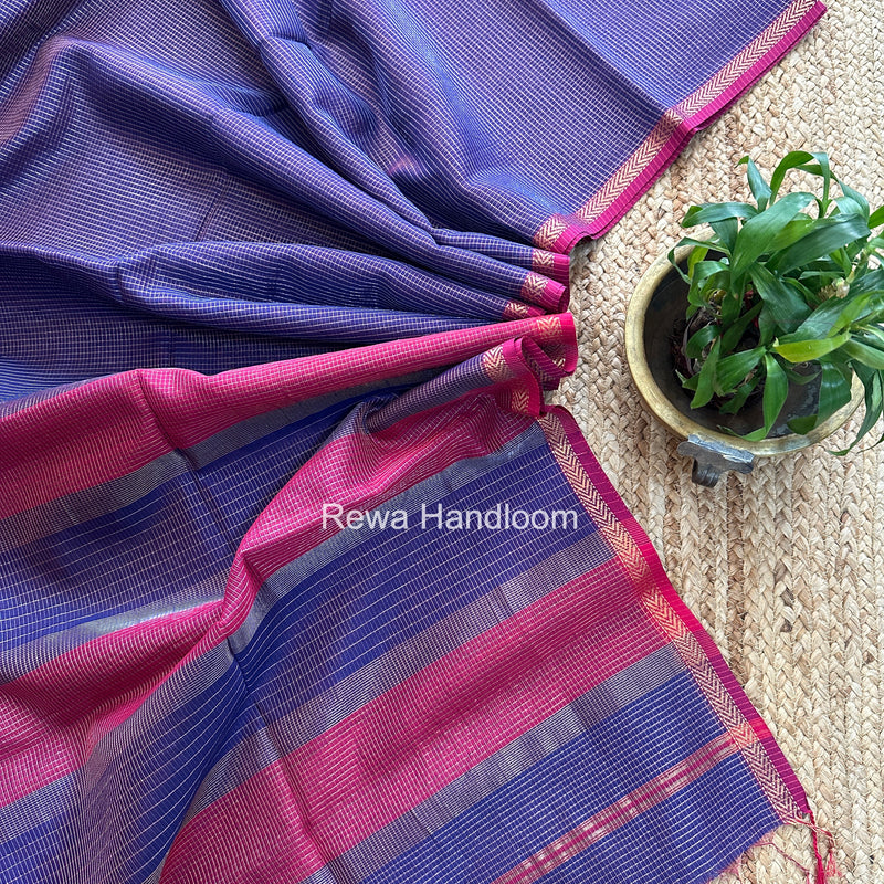 Maheshwari Blue Tissue Silk Saree TCB0086