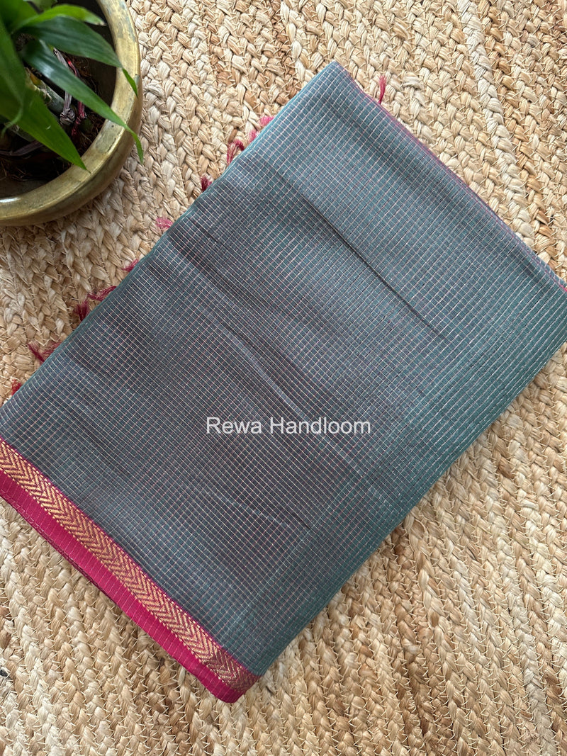 Maheshwari Dark Mint Green Tissue Silk Saree TCB0087 Rewa Handloom