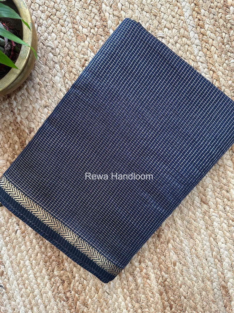 Maheshwari Navy Blue Tissue Silk Saree TCB0088