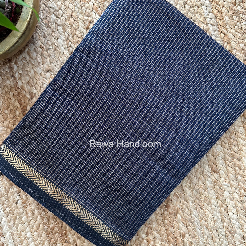 Maheshwari Navy Blue Tissue Silk Saree TCB0088