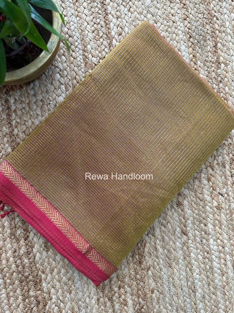 Maheshwari Mustard Yellow Tissue Silk Saree TCB0089