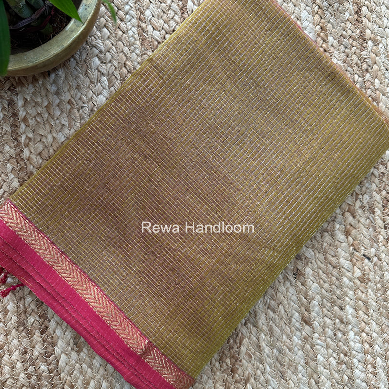 Maheshwari Mustard Yellow Tissue Silk Saree TCB0089