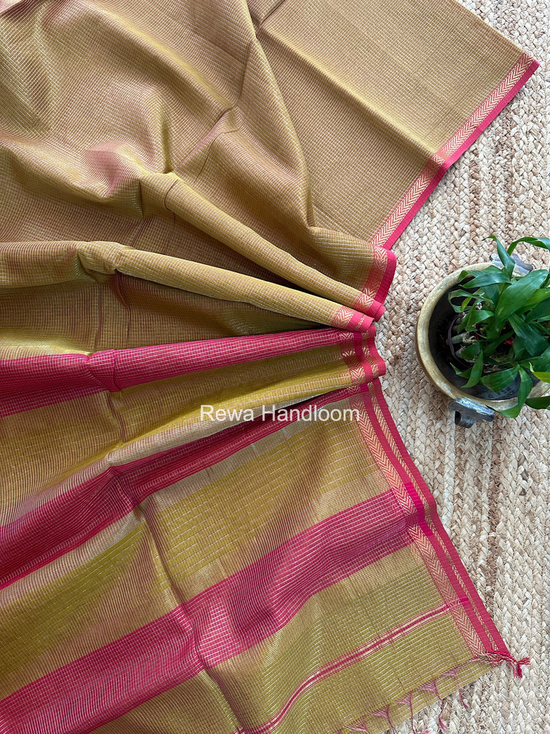 Maheshwari Mustard Yellow Tissue Silk Saree TCB0089