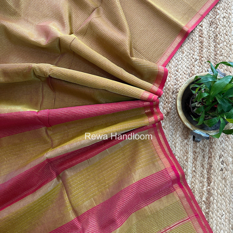 Maheshwari Mustard Yellow Tissue Silk Saree TCB0089