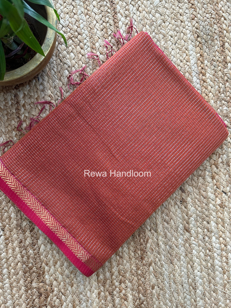 Maheshwari Rust Orange Tissue Silk Saree TCB0090
