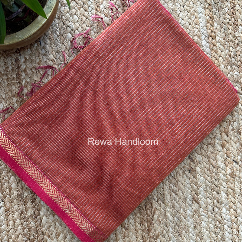 Maheshwari Rust Orange Tissue Silk Saree TCB0090
