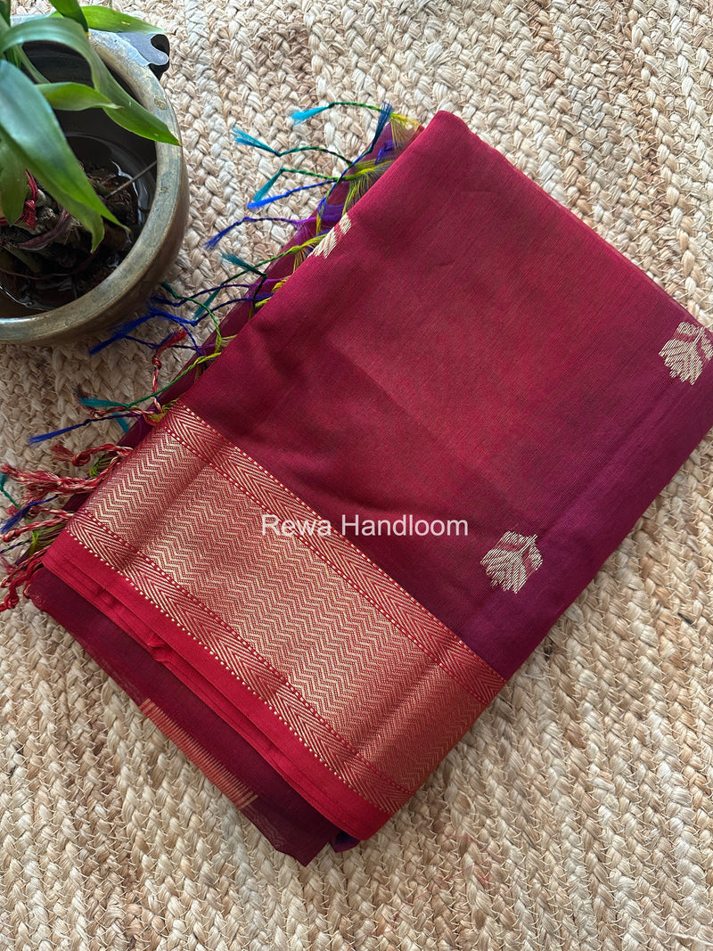 Maheshwari Maroon Lotus Shaded Butta Saree SLB046