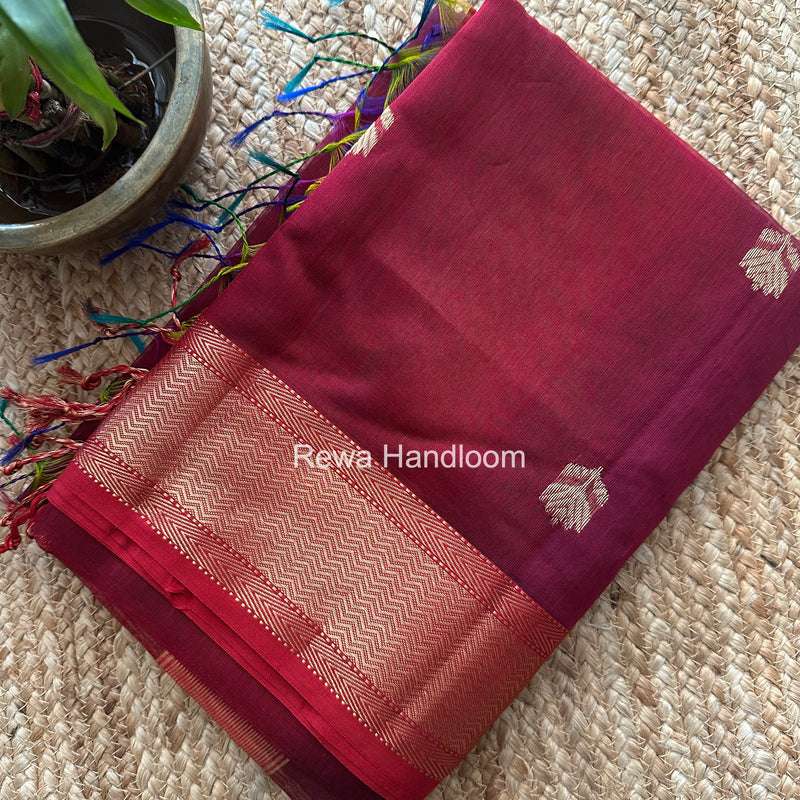Maheshwari Maroon Lotus Shaded Butta Saree SLB046