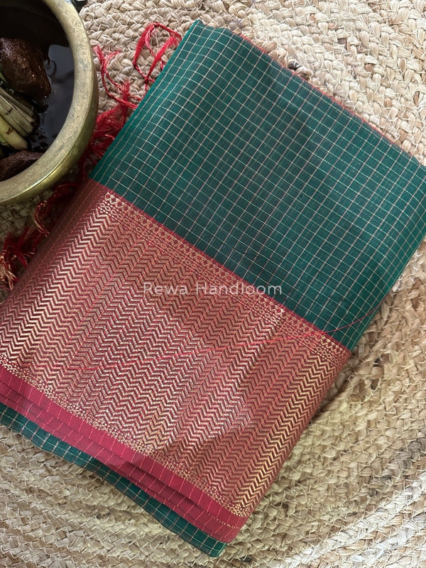 Maheshwari Green Skirt Checks Saree SCS037