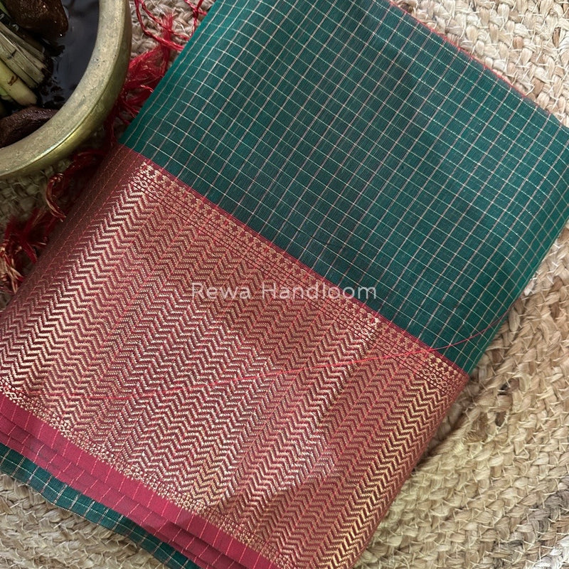 Maheshwari Green Skirt Checks Saree SCS037