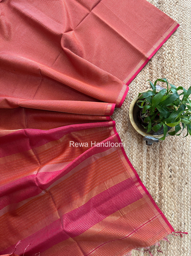 Maheshwari Rust Orange Tissue Silk Saree TCB0090