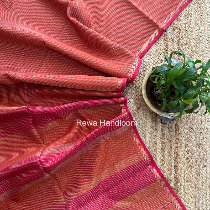 Maheshwari Rust Orange Tissue Silk Saree TCB0090