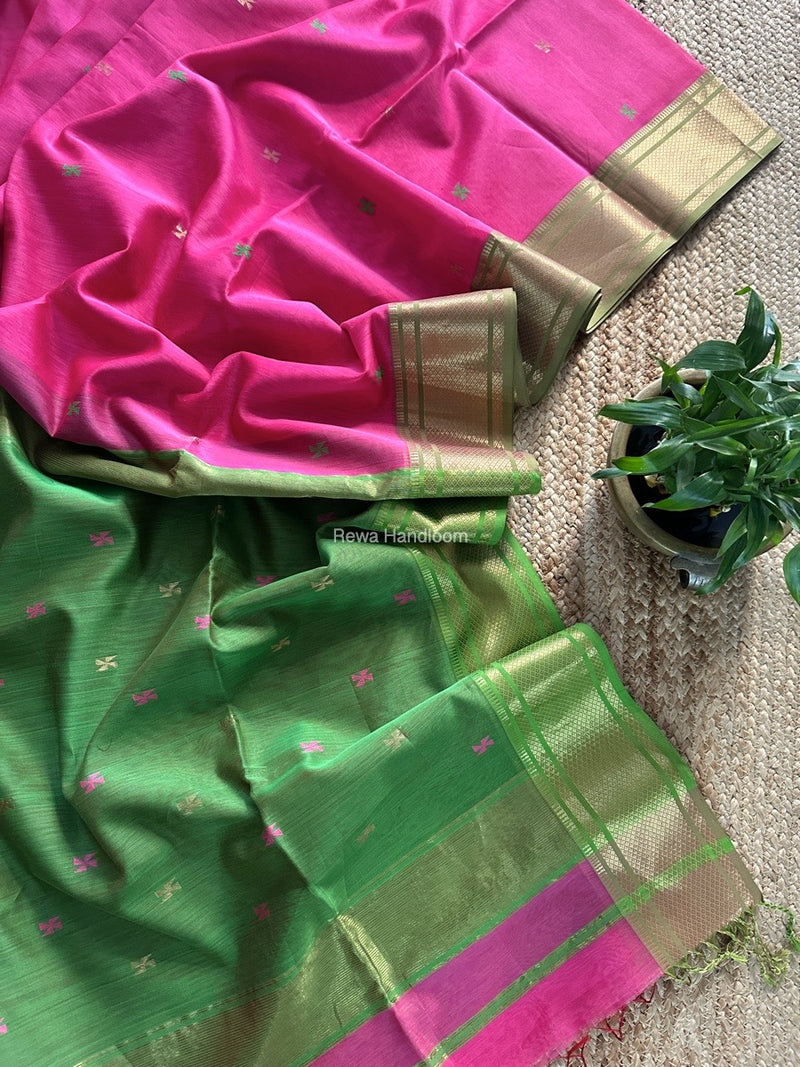 Maheshwari Pink Zari Butti Saree SW048