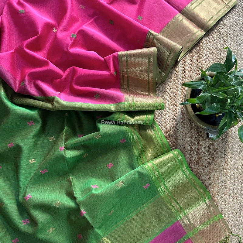 Maheshwari Pink Zari Butti Saree SW048