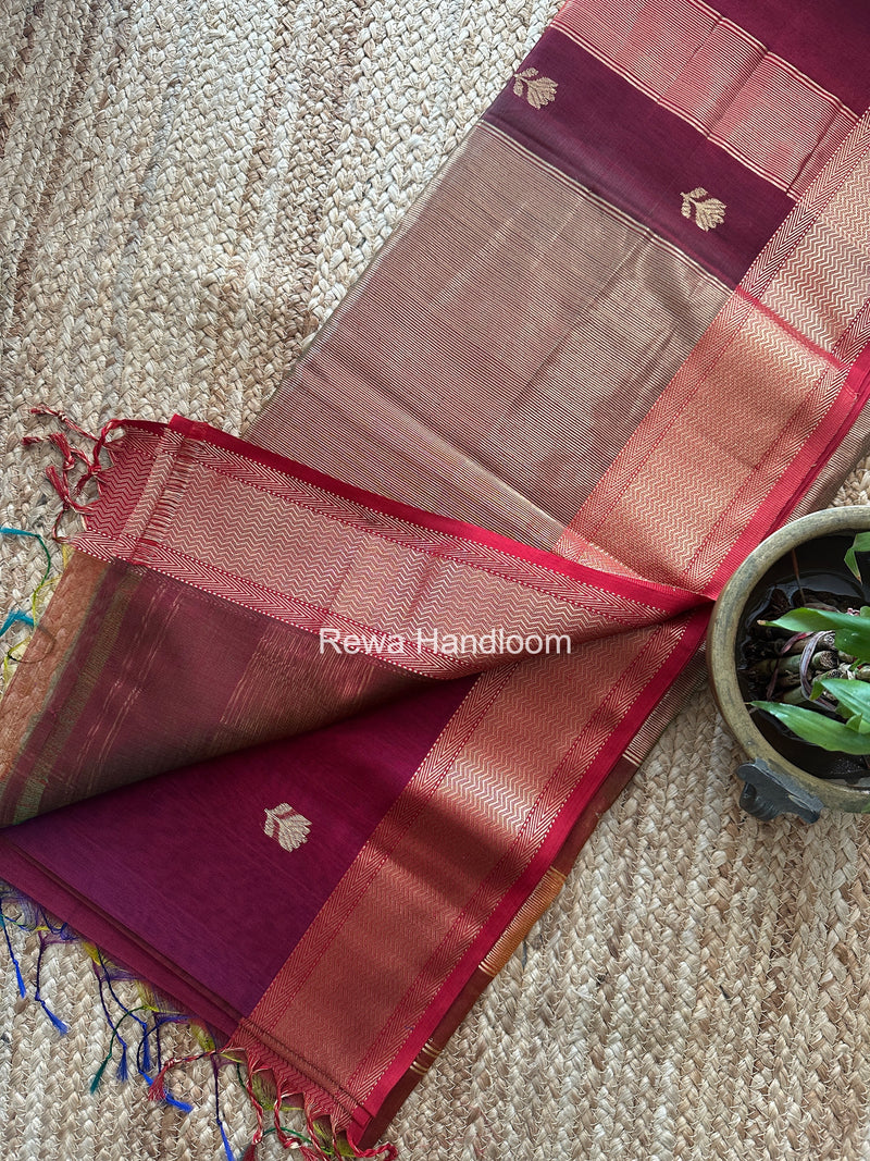 Maheshwari Maroon Lotus Shaded Butta Saree SLB046
