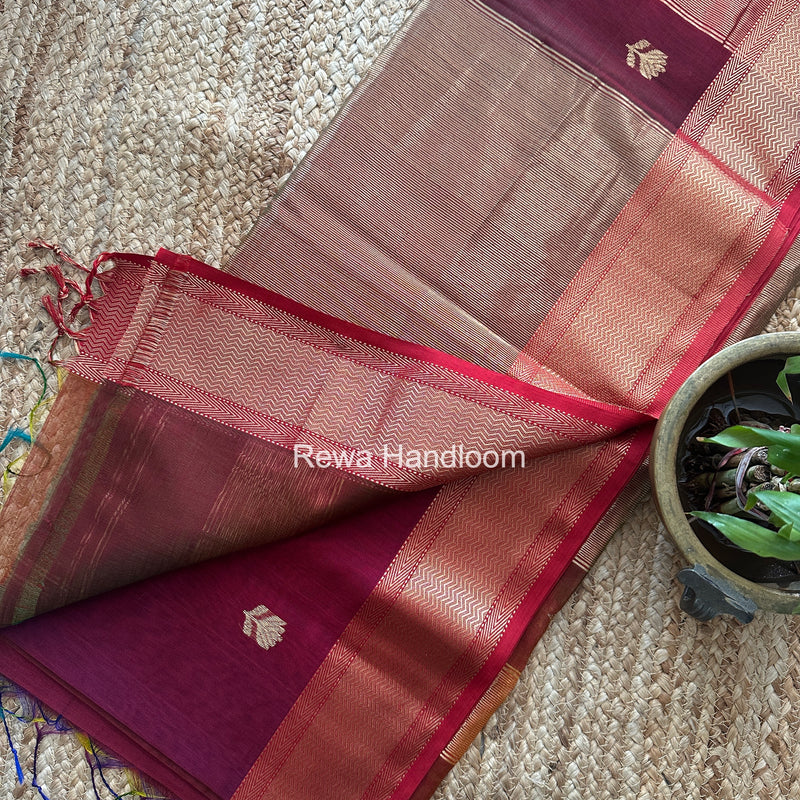 Maheshwari Maroon Lotus Shaded Butta Saree SLB046