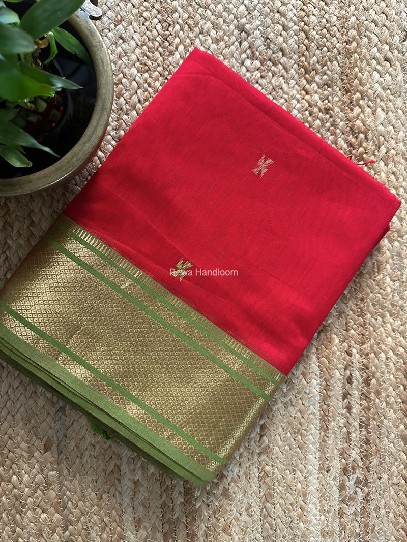 Maheshwari Red Zari Butti Saree SW050