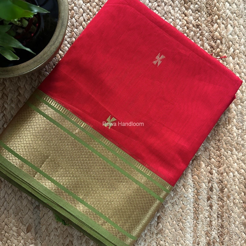 Maheshwari Red Zari Butti Saree SW050