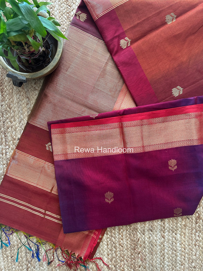 Maheshwari Maroon Lotus Shaded Butta Saree SLB046