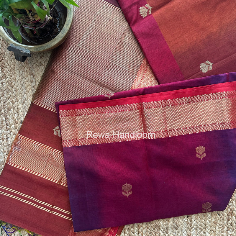 Maheshwari Maroon Lotus Shaded Butta Saree SLB046