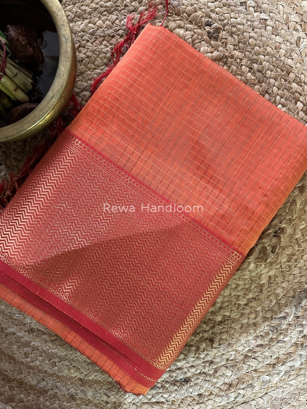 Maheshwari Light Orange Skirt Checks Saree SCS039